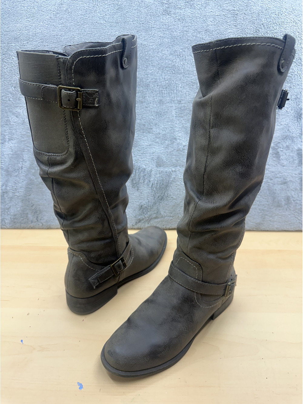 White Mountain Gray Tall Buckle Boots Vintage Casual Style Knee High Boots